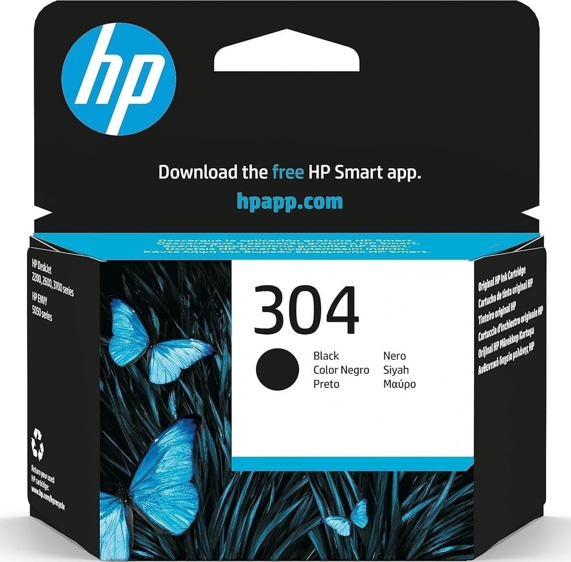 HP 304 Negro, Cartucho de Tinta Original | Compatible con HP DeskJet 2620, 2630, 3720, 3730, 3750, 3760, HP Envy 5010, 5020, 5030, 120 páginas (N9K06AE) ECOLOGO