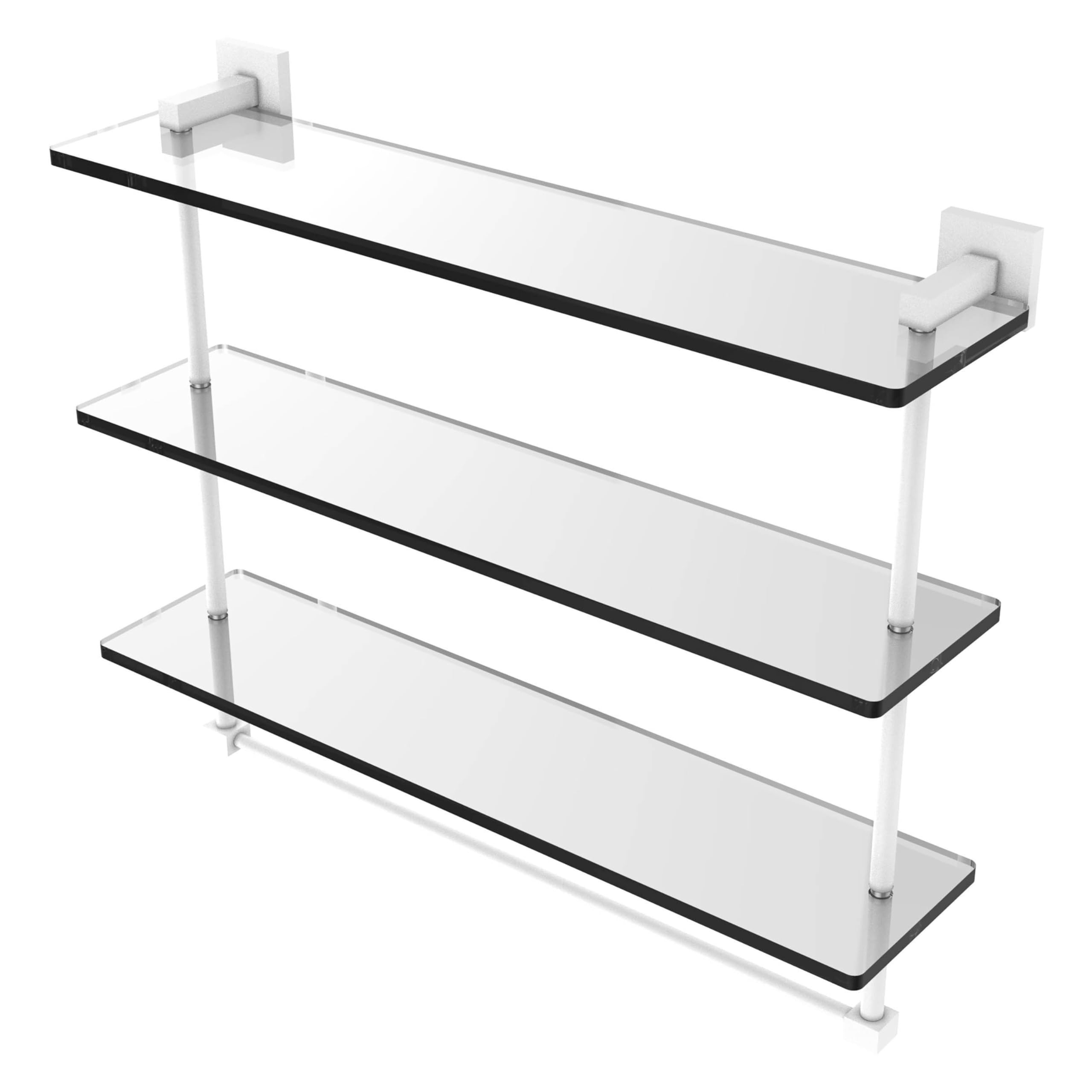 Allied Brass MT-5-22TB-WHM Montero Collection 22 Inch Triple Tiered Glass Integrated Towel bar Shelf, Matte White