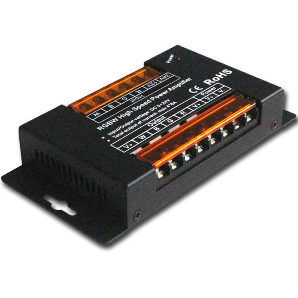 RGBW High-Speed Amplifier Repeater, 32A PWM Signal 4CH Channels for 5050 2835 RGBW LED Light Strips, DC5-24V for Long Distance Lighting Projects
