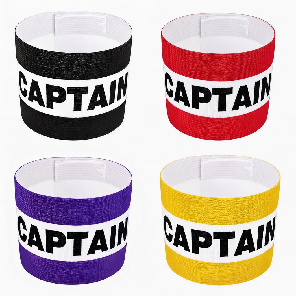4Pcs Adjustable Classic Captains Armband Football for Adult & Youth Hockey Rugby & Netball Basketball, Accessories of Elastic Breathable Arm Bands, Junior for Sports Soccer Dash (Adult-Multicolor)