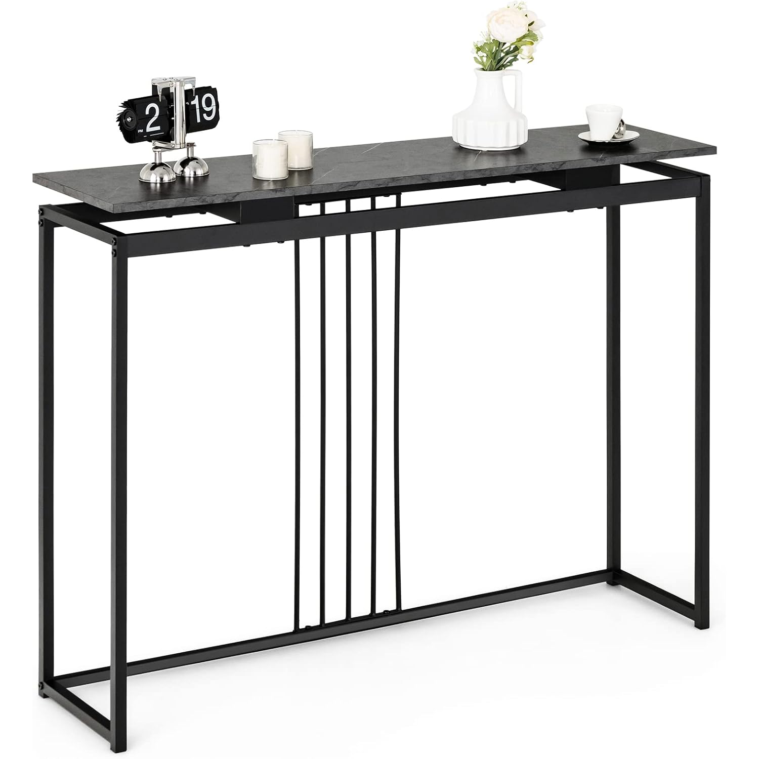 Tangkula 48” Console Table, Slim Sofa Table with AntiToppling Kit, Faux Marble