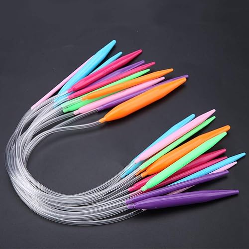 Miniatura 8 de Agujas de tejer, agujas de suéter circulares multicolores, 12 piezas de tubo circular de plástico, juego de agujas de suéter (15.7 pulgadas de largo)