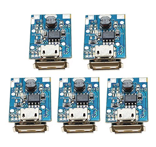 ICQUANZX 5PCS 5V 1A Boost Step Up Módulo de Fuente de alimentación Tablero de protección de Carga de batería de Litio 134N3P Cargador DIY Pantalla LED USB y Puerto Micro Cover