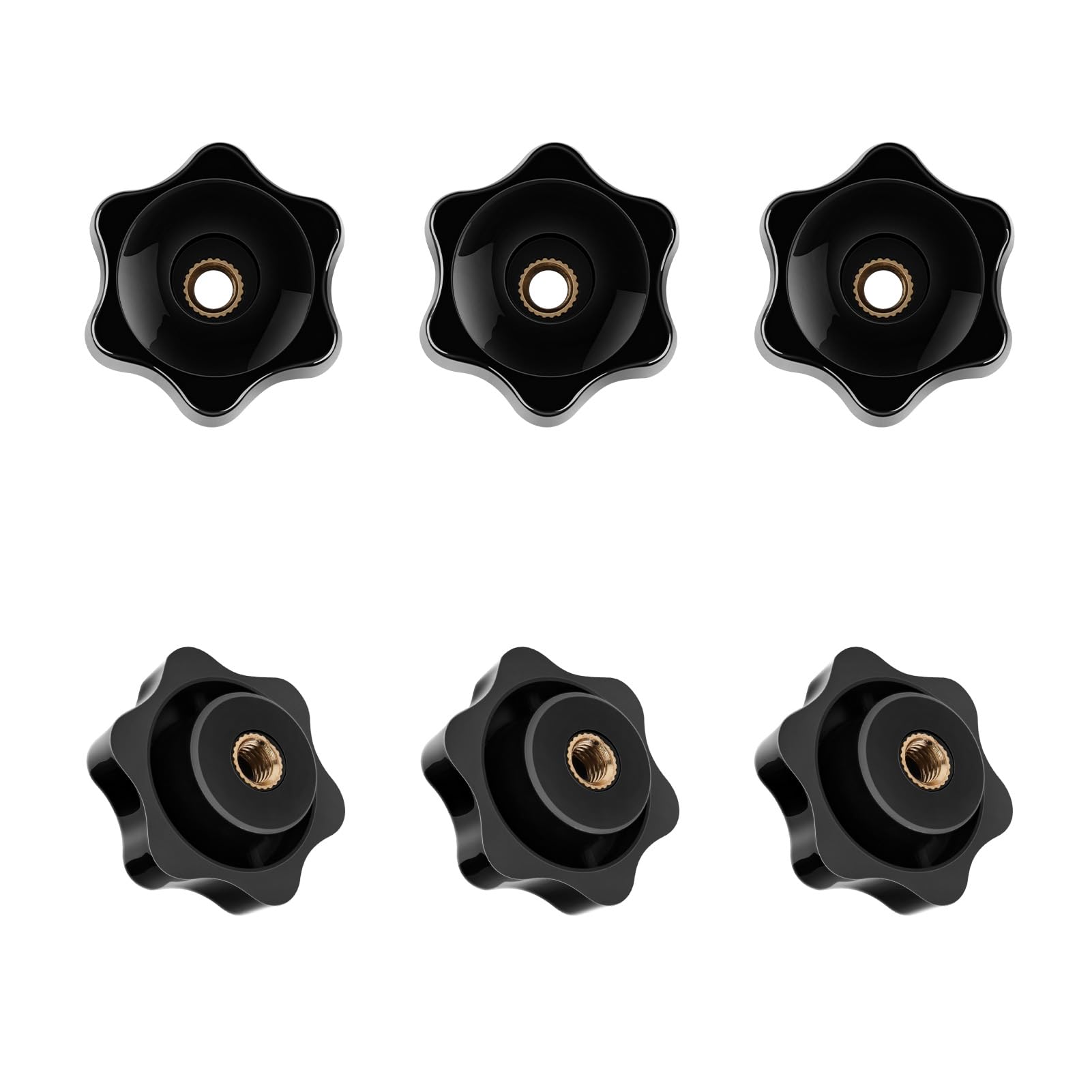 Manopole a Stella, Dado a Stella M6 M8 M10 Manopola passante a testa esagonale filettata femmina, Maniglia con manopola a stella bloccaggio a vite in plastica nera (M6 38#)