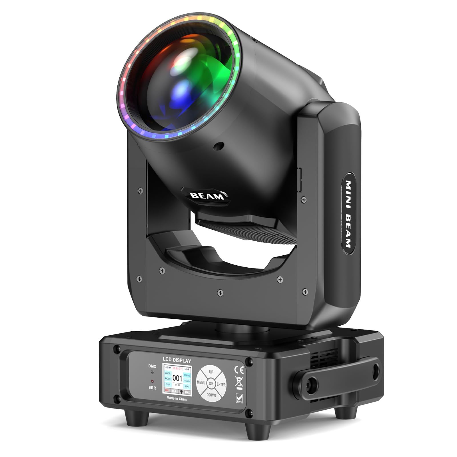 Wiwreenm 230W 7R Beam Moving Head Stage Light 14 Gobos 14 Colors Prisms/Wash/Beam/Frost/Rainbow Stage Effect Spotlights 48-Facet Prism 2.3° Beam Angle 18CH DMX512 Sound Activated Lights