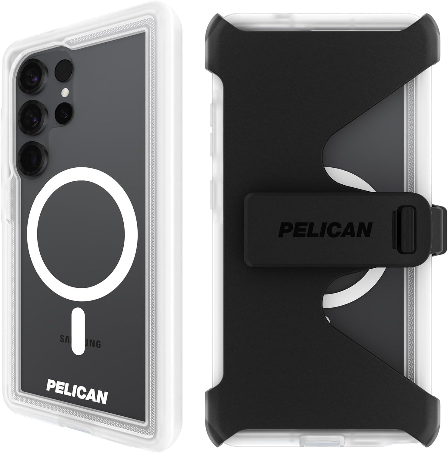 Pelican Voyager Samsung Galaxy S25 Ultra Case [Magnetic and Wireless Charging] Case w/ 18ft MIL-STD Drop Protection - Heavy Duty Cover w/Belt Clip Holster for Samsung Galaxy S25 Ultra 6.9" - Clear