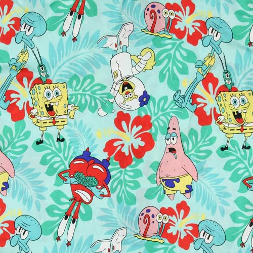 Spongebob Squarepants Men's Character Hawaiian Floral Button-Up Short Sleeve Woven Shirt3
