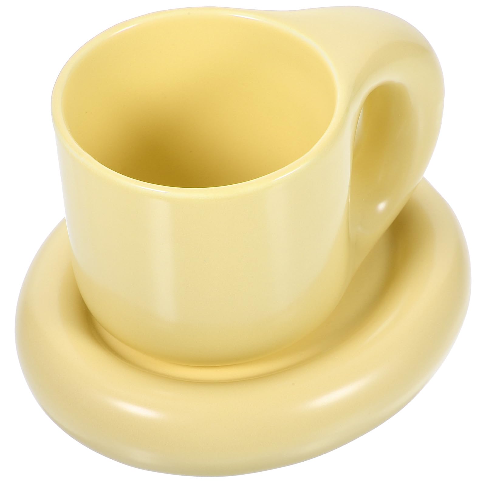 Kaffeebecher Gelber Kaffeehalter 300ml Keramik Satz mit Untertasse Ästhetisch und Grate für Heiße Getränke für Büro und Zuhause