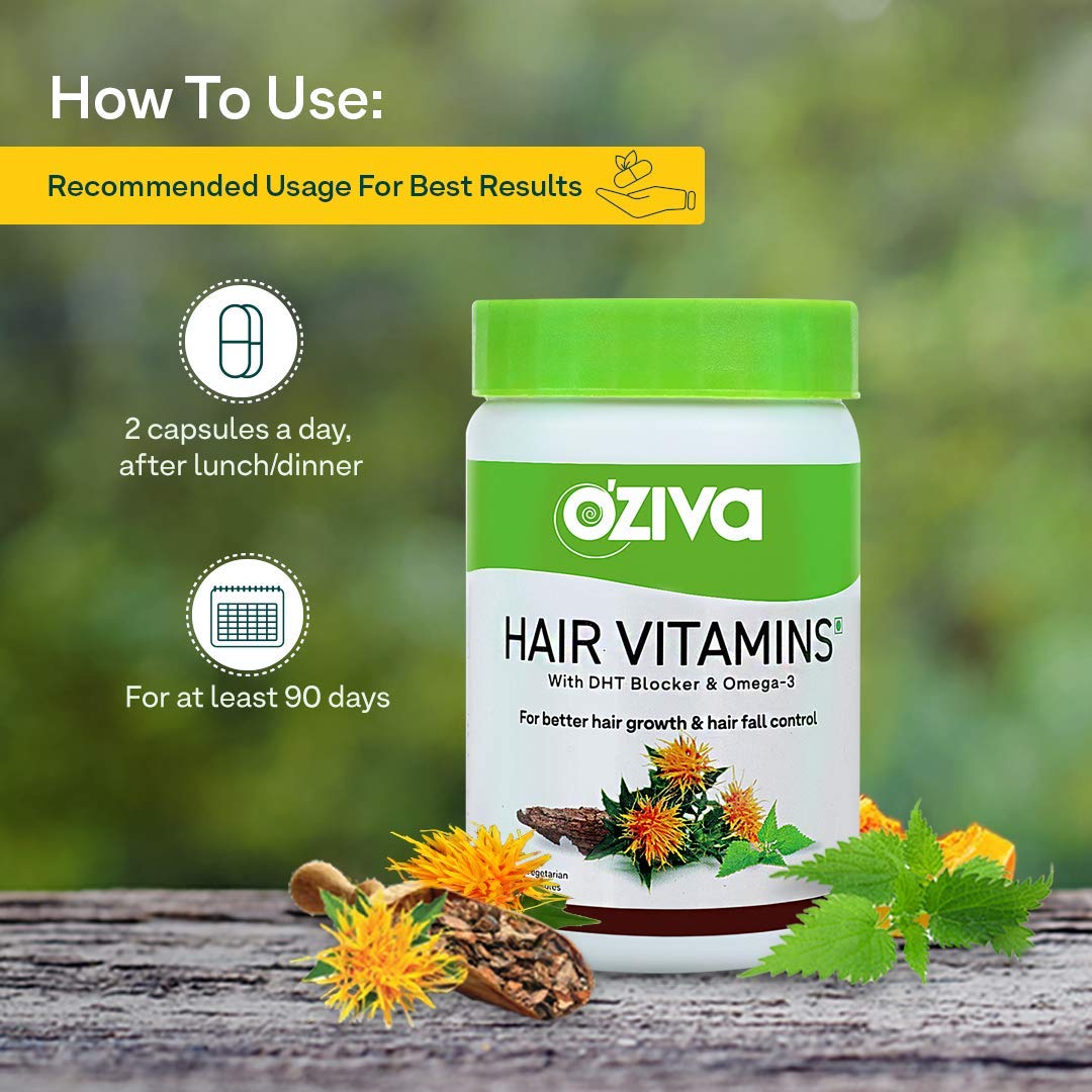 OZiva Hair Vitamins (With Hair Vitamin Blend, DHT Blocker & Omega 3
