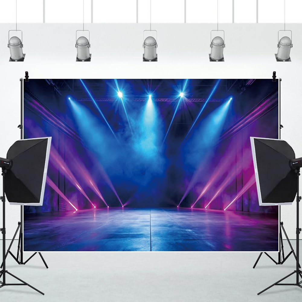 3x2.5m Concerto Palco Sfondo Rosa Blu Riflettore Musica Fotografia Sfondo Discoteca Bar Piattaforma Spettacoli Festa Banner Baby Shower Ritratto Adulto Studio Photobooth Props