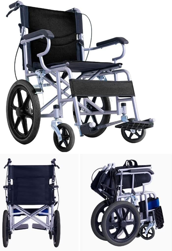 Silla de Ruedas para Transporte al Aire Libre, cómoda, móvil, para Desplazamiento de sillas de Ruedas, Ligera, Ultra Plegable, con propulsión Manual