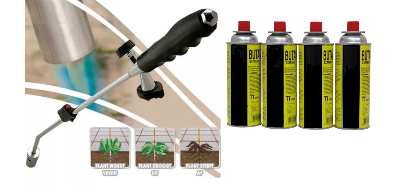 EFG WEED WAND + 4 BUTANE GAS CANISTERS BLOWTORCH GARDEN TORCH WEEDS KILLER BURNER