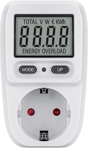 goobay 64589 Medidor de Energía Digital Básico/Medidor consumo eléctrico para Refrigerador, Lavadora, TV y Lámparas de Pie/Rango de Medición entre 0.5 W y 3680 W/Medidor de Consumo de Energía