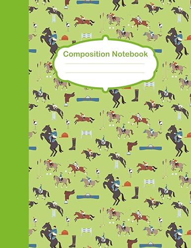 Composition Notebook: Wide Ruled - Back to School horse composition Notebook - Blank Lined Notebook for School Writing, horse green Pattern Cover