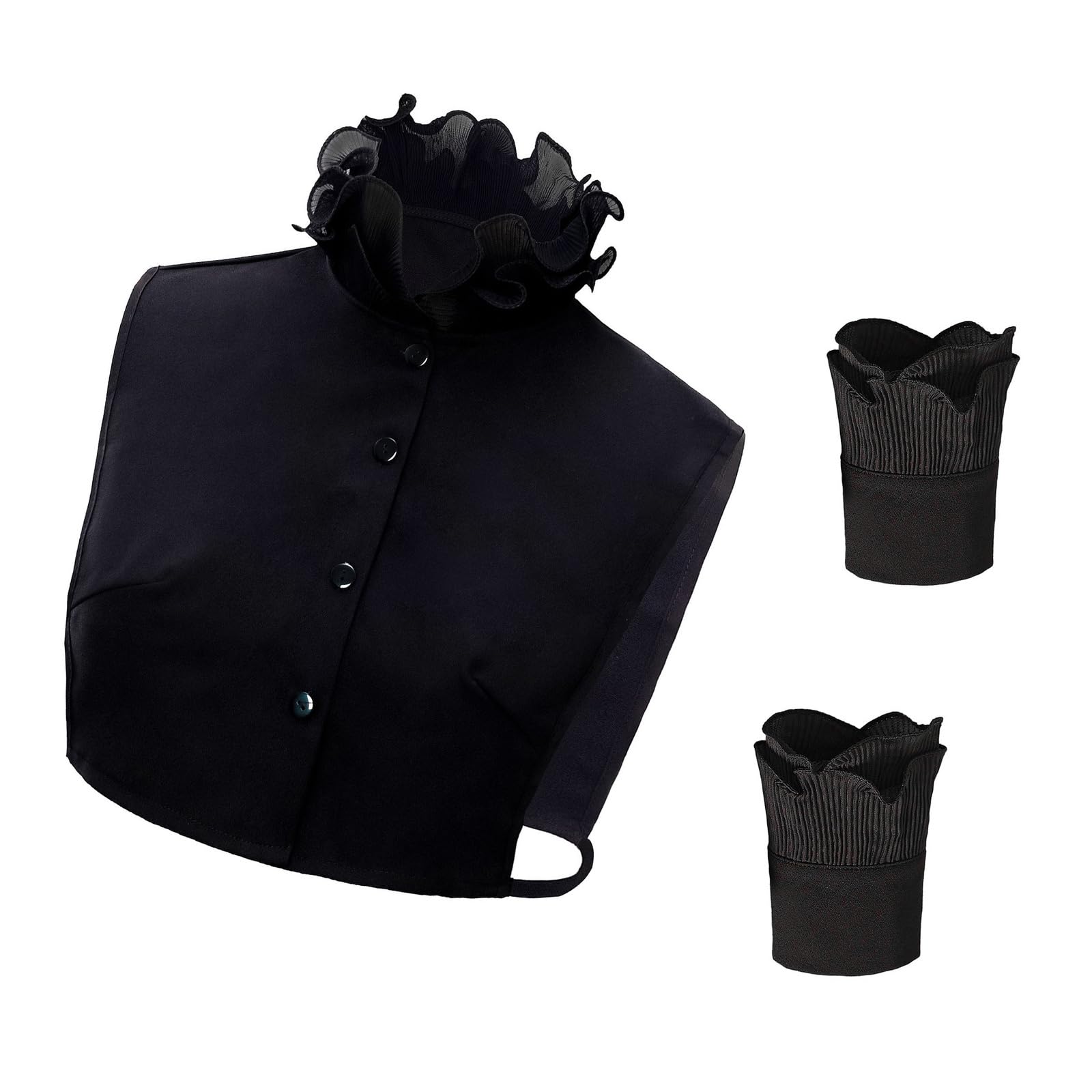 Buxuaaaa Black Vintage Victorian Styles Ruffled Stand False Collar Half Shirt With Fake Cuffs Wristband Set Clothing Accessory Vintage Stand Collar Half Blouse