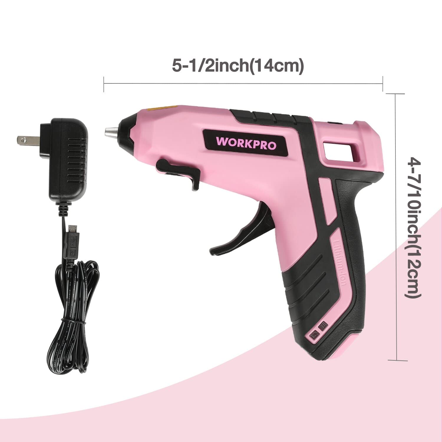 WORKPRO Cordless Hot Melt Glue Gun, Rechargeable Fast Preheating Mini