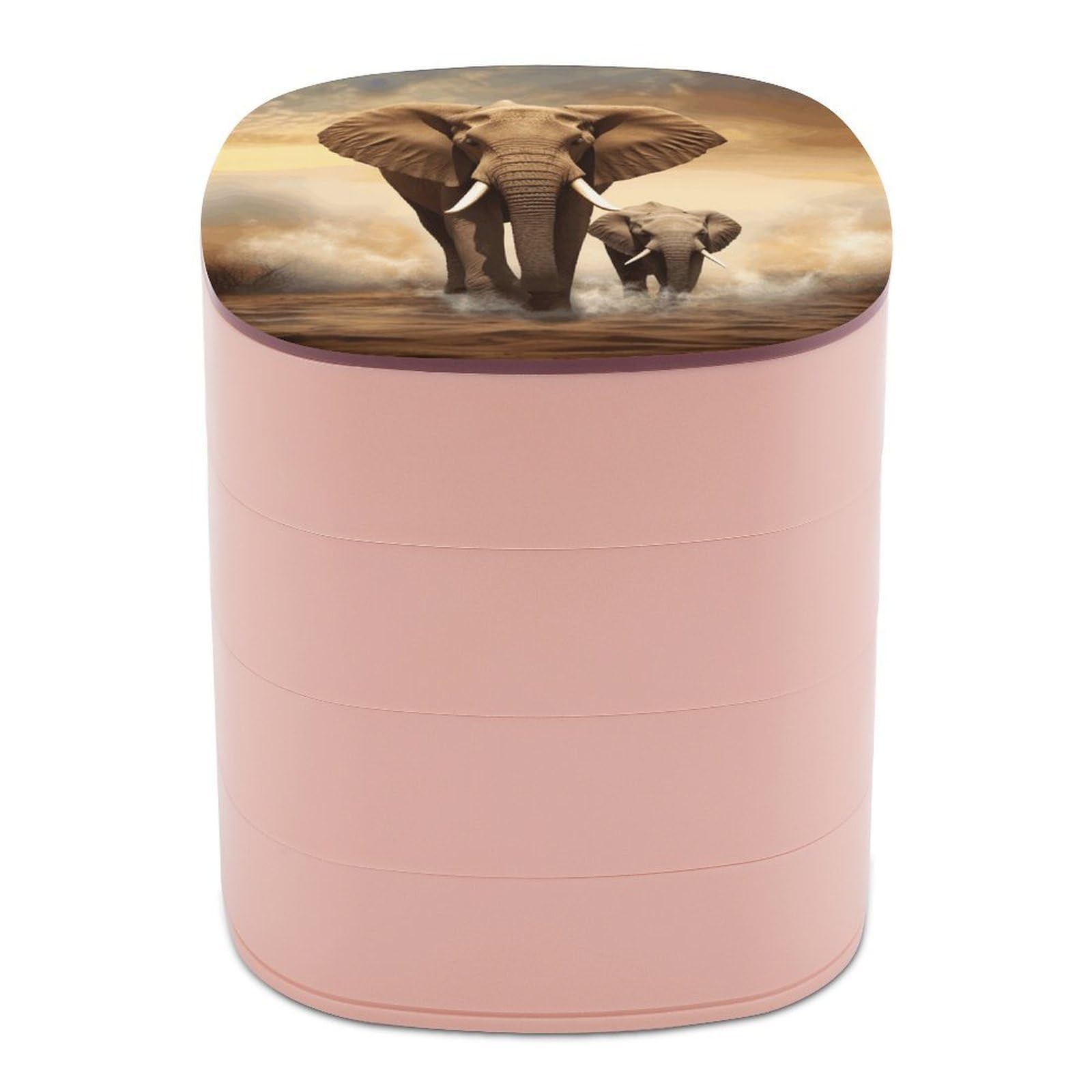 VstaDank Elephant And Baby Elephant Jewelry Box with Mirror Travel Small Jewelry Case for Women 4-Layer Rotatable Jewelry Organizer Storage Box Portable Jewelry Storage Case for Rings Earrings