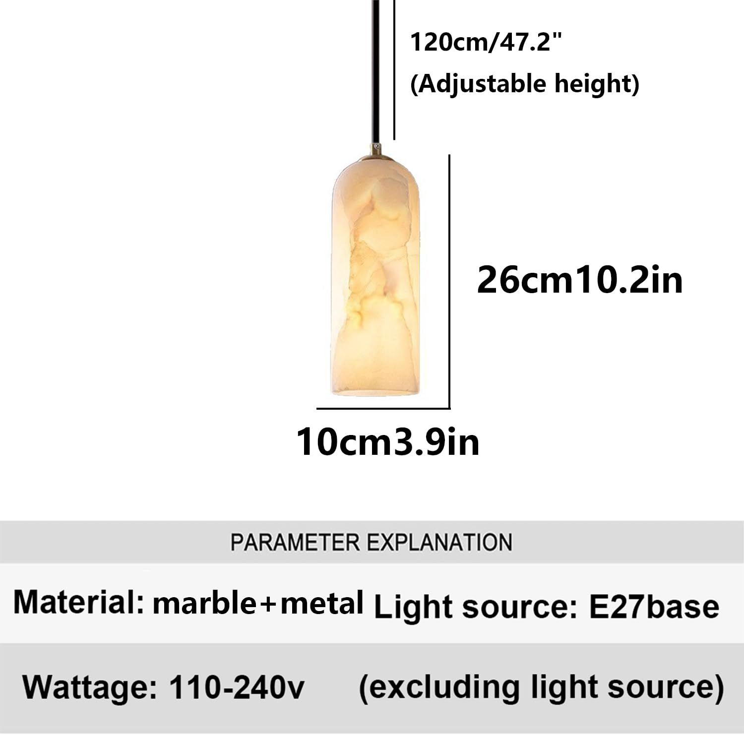 Lampadario a sospensione a soffitto in marmo naturale 10,2 pollici Lampada a Struttura in pietra lucidata a mano Buona trasmissione della luce Base Stile spagnolo Industriale for Soggiorno Interno