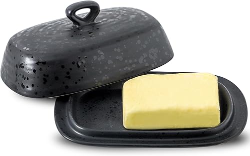 Miniatura 10 de Hasense Mantequillera con tapa, plato de mantequilla de cerámica con tapa para encimera, soporte de mantequilla de porcelana con diseño de mango