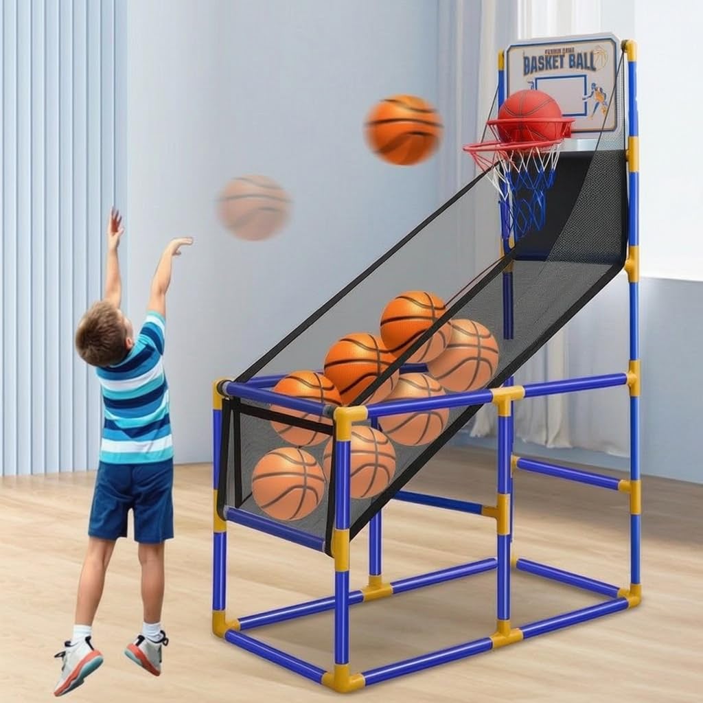 harayaa Kinderspiel Basketballspiel Wurfkorb Mini Korbspiel Anlage mit Automatischer Ballrückführung Tragbar Leicht Aufzustellen, Großes Basketball-Schießspiel mit 8 Bällen und Stabiler Unterstützung