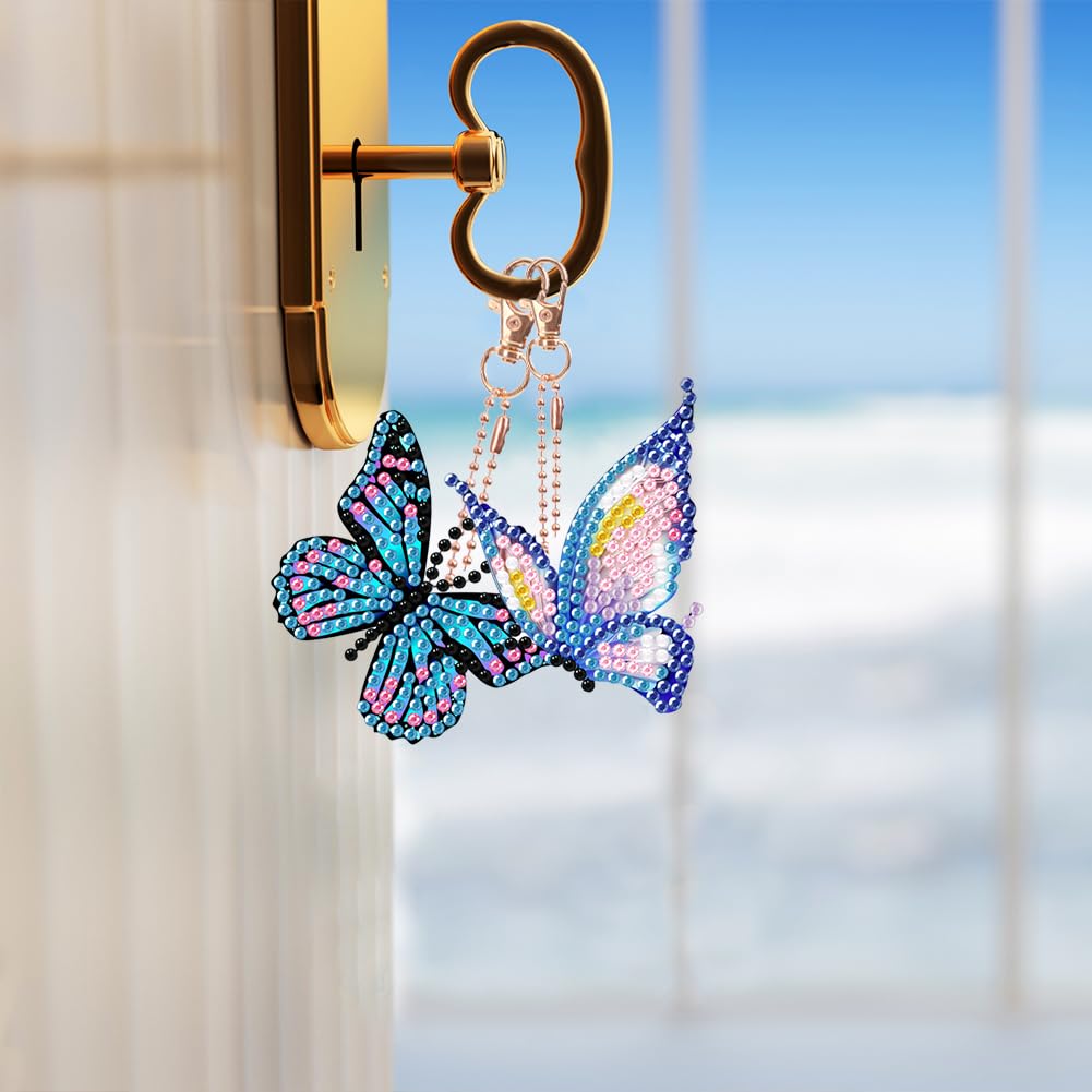 10 Portachiavi Fai Da Te Con Pittura Diamante Farfalle | Kit Completo Con Strass, Penna E Colla | Per Borse E Zaini