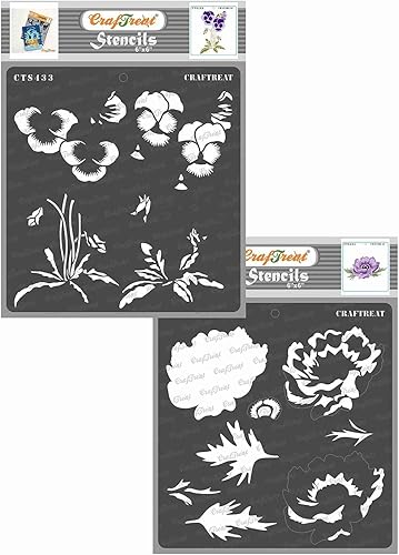 CrafTreat Plantillas de flores en capas para pintar en madera, lienzo, papel, tela, suelo, pared y azulejos, pensamientos y anémona, 2 unidades, 6 x