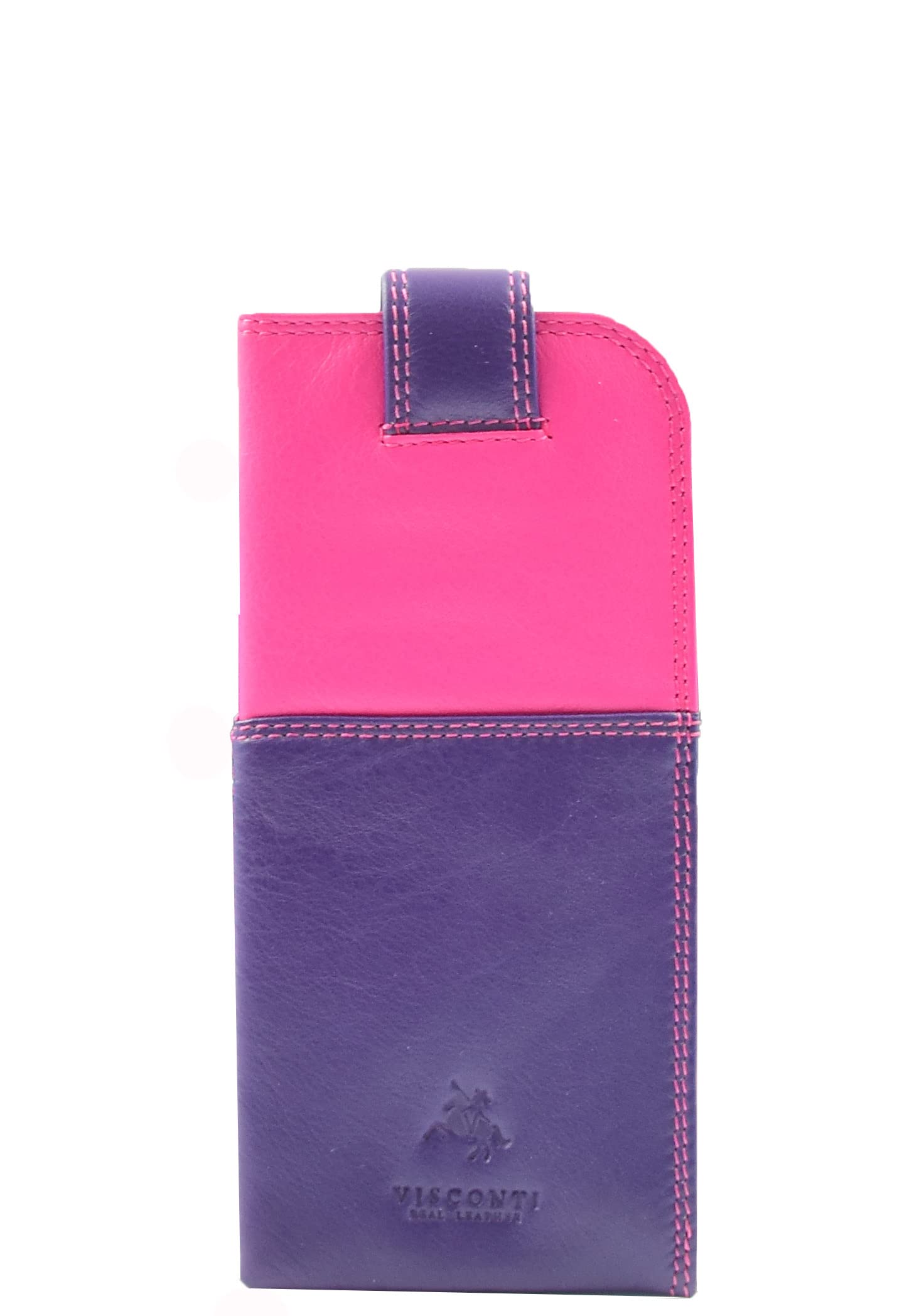 Real Leather Soft Slim Nappa Leather Glasses Case Cover With Tab Fastener HOL6011 Multi Colours Available (BERRY MULTI)