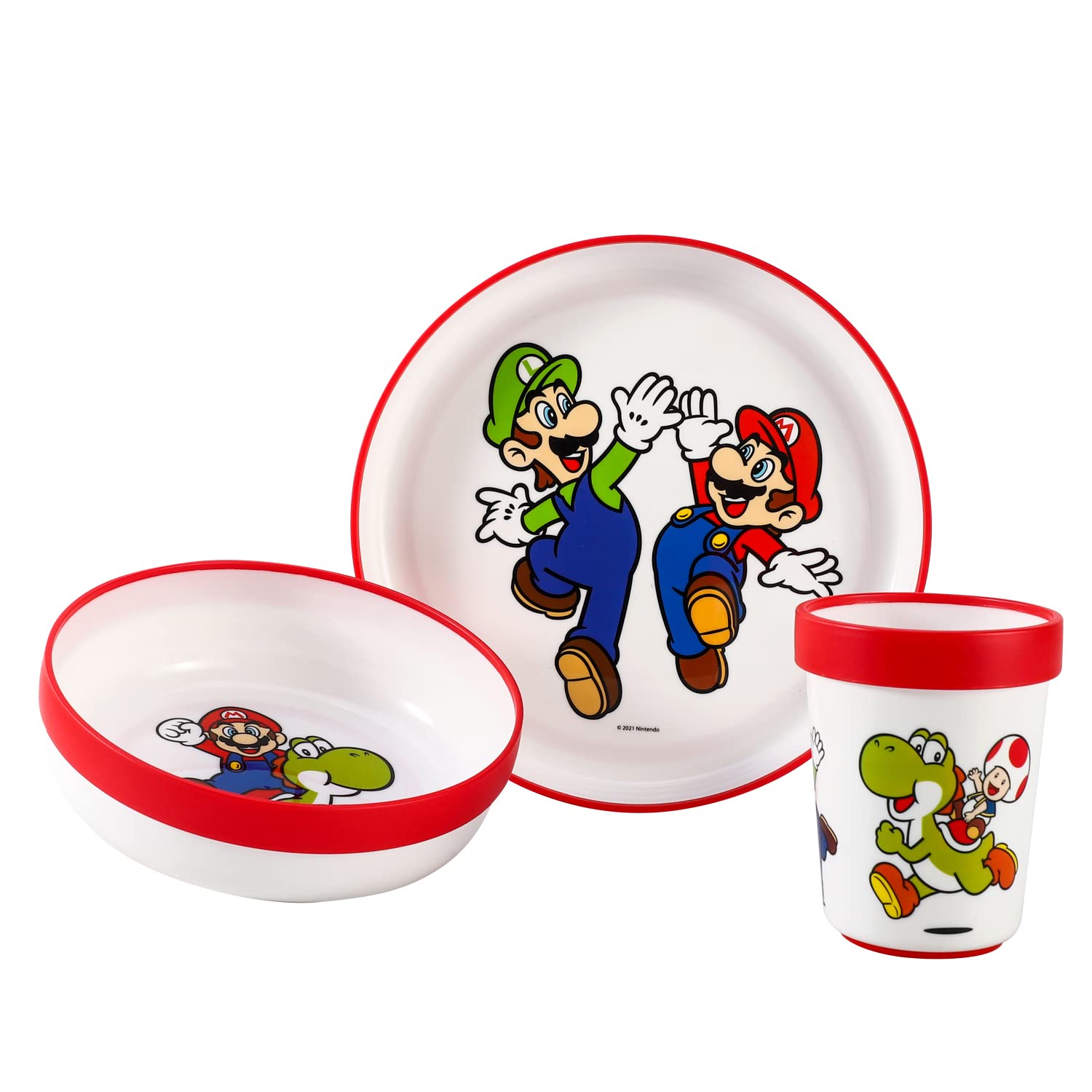 STORLINE Super Mario 3pcs Bicolor Premium Kids Dinner Tableware Set Plate, Bowl & Tumbler, BPA Free, Multicolor (21440)