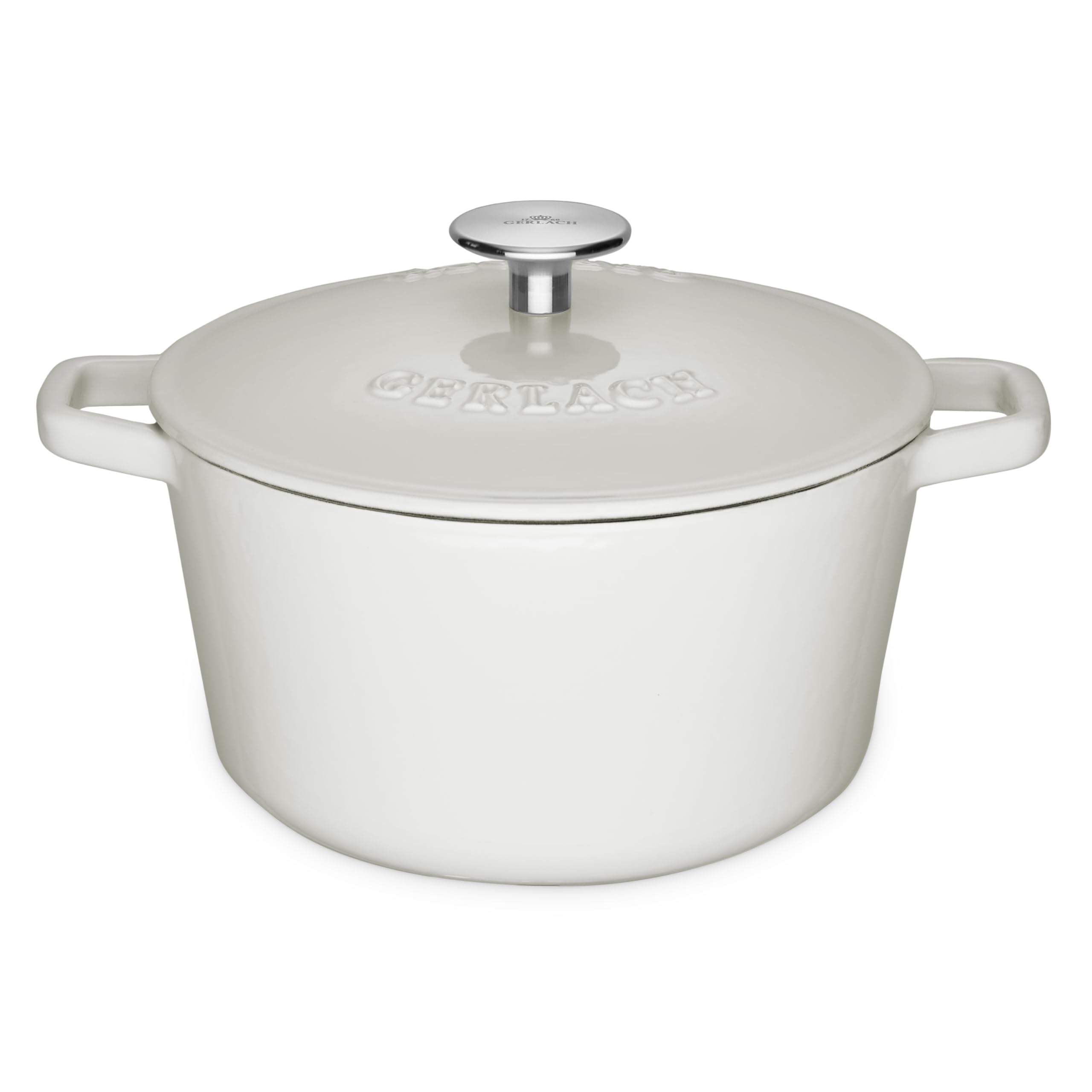 Gerlach Nature Iron Garnek Żeliwny 3 L z Pokrywką 21 cm na Indukcję Gas Garnek Emaliowany Garnek do Pieczenia Chleba Biały