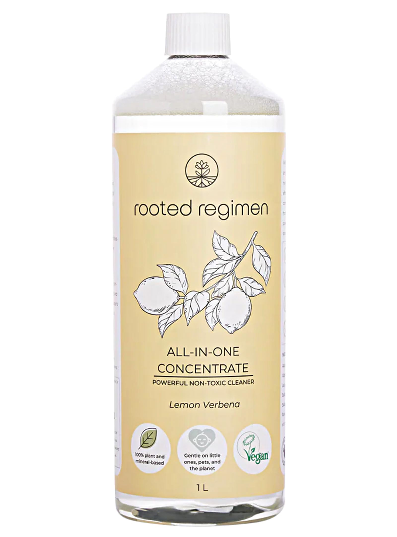Rooted RegimenLemon Verbena All-In-One Concentrate (1L) Refill, 100% Plant & Mineral Based, Non-Toxic, Hypoallergenic, Refillable Solution For Cleaning Laundry, Dishes, Floors, Surfaces and More