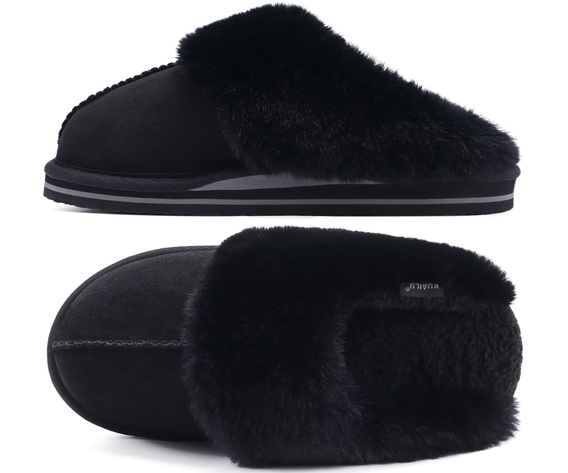 KuaiLu Womens Cozy Memory Foam Slippers Ladies Fuzzy Faux Fur Lined Warm Arch Support House Shoes Slip on Comfy Winter Scuff Indoor Outdoor Rubber