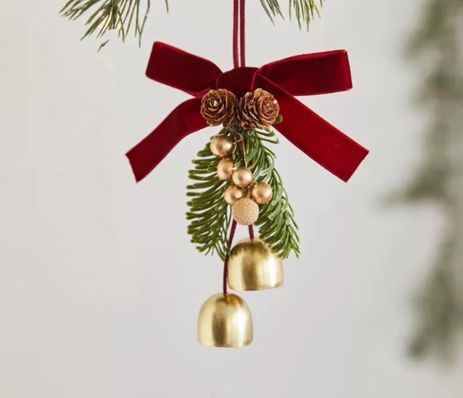 Bell Pendant, red Velvet Bow, Pine Cone Scene Decoration, car Hanging Door Decoration [2-Pack]