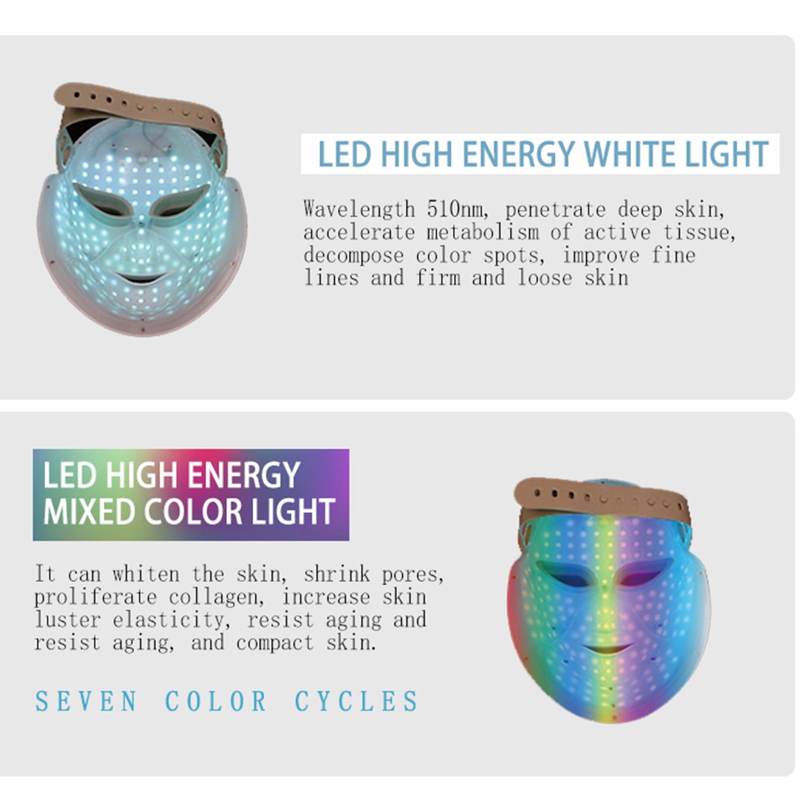 Máscara LED Luz 7 colores 630nm Luz roja Máscara táctil inteligente Instrumento Máquina para el cuidado de la piel para el rejuvenecimiento del acné,B