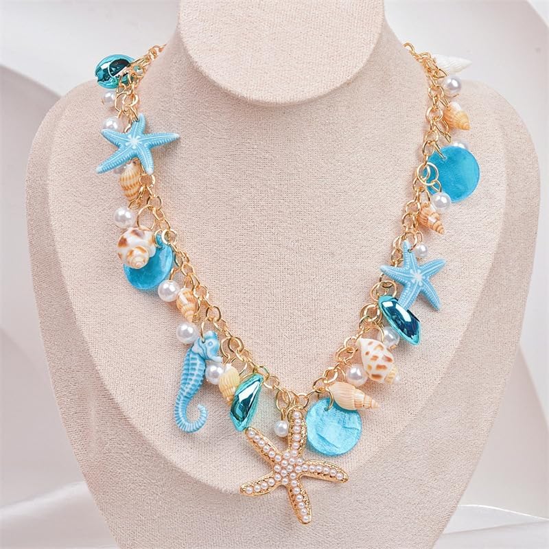 Boho Starfish Seashell Shell Pendant Necklace Adjustable Multilayered Natural Conch Pearl Seashell Choker Necklace Ocean-Themed Statement for Women Summer Beach Vacation Holiday Jewelry Gifts - Image 4