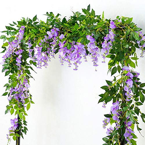 Lanyifang 4pcs Flores Artificiales de Seda Wisteria Garland Artificial Wisteria Vine Flor Colgante para Decoración de Hogar Jardín al Aire Libre Ceremonia Boda Floral Decor (Púrpura)