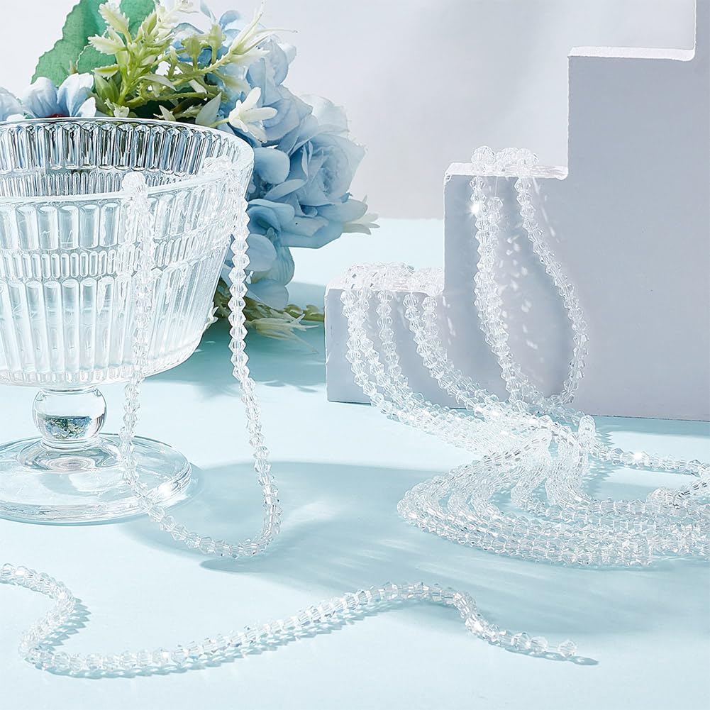 HOBBIESAY 10 Strands 930Pcs Transparent Glass Bicone Bead Strand 4mm Faceted Bead White Crystal Beads Sparkly Bicone Loose Spacer Beads for Bracelets Necklaces Making Hole: 1mm - Image 4