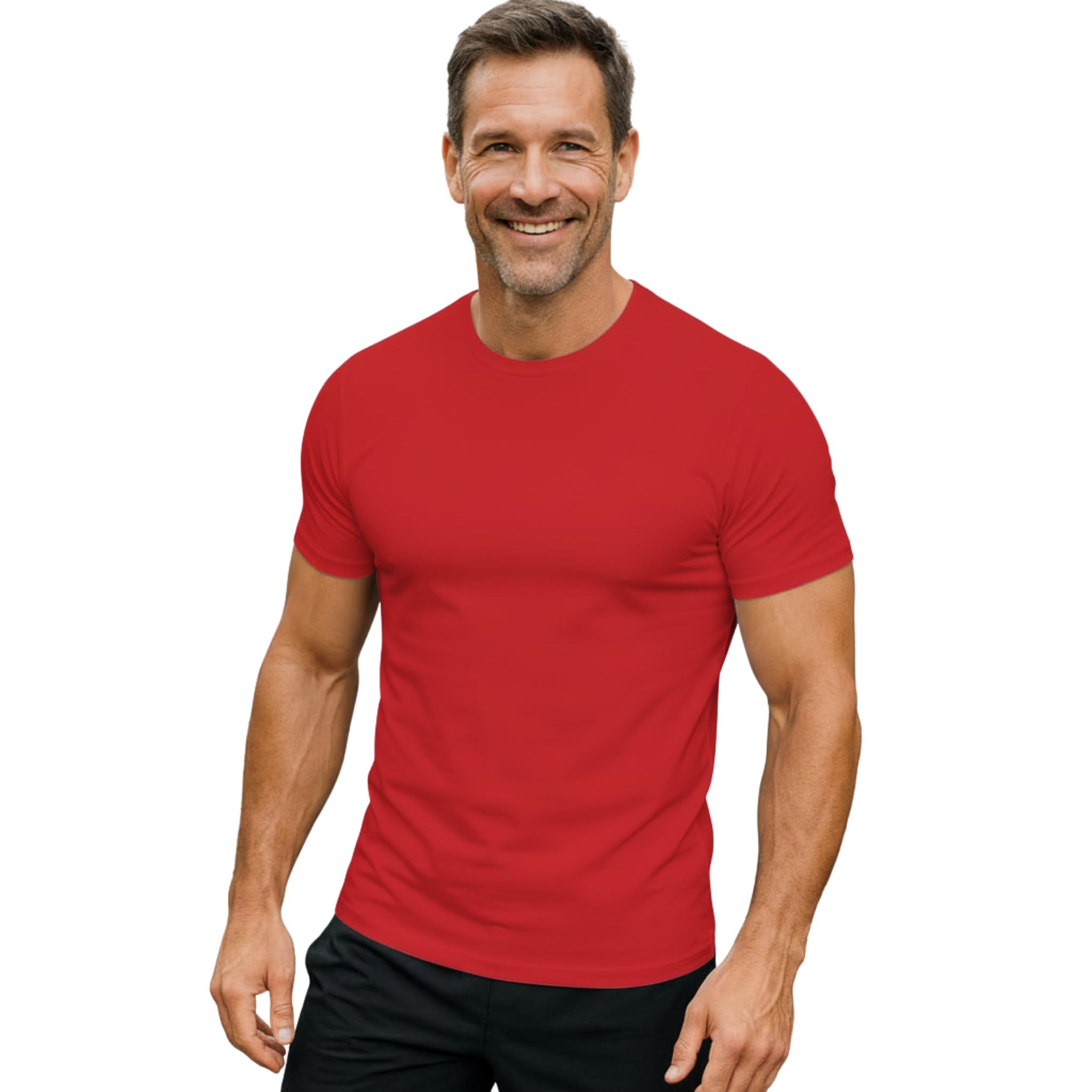 LINE ONE Herren T-Shirt Slim Fit Rundhals - Stretch - Kurzarm Shirt Männer aus Baumwolle Basic (DE/NL/SE/PL, Alphanumerisch, S, Regular, Regular, Rot)