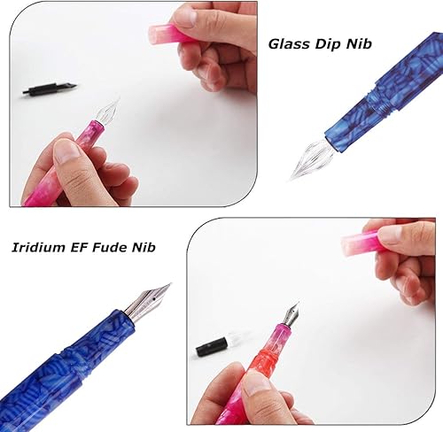 Miniatura 4 de Majohn - Pluma estilográfica extra fina y bolígrafo de inmersión de cristal, acrílico azul con convertidor de tinta, bolígrafo de bolsillo de doble