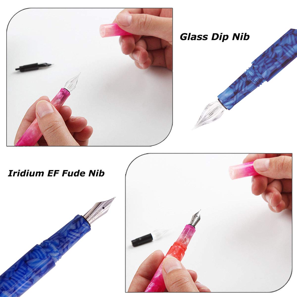 erofa Majohn Stylo-plume à pointe extra fine et stylo à plume en verre acrylique bleu avec convertisseur d'encre de poche à double usage Coffret cadeau pour signature, dessin d'art