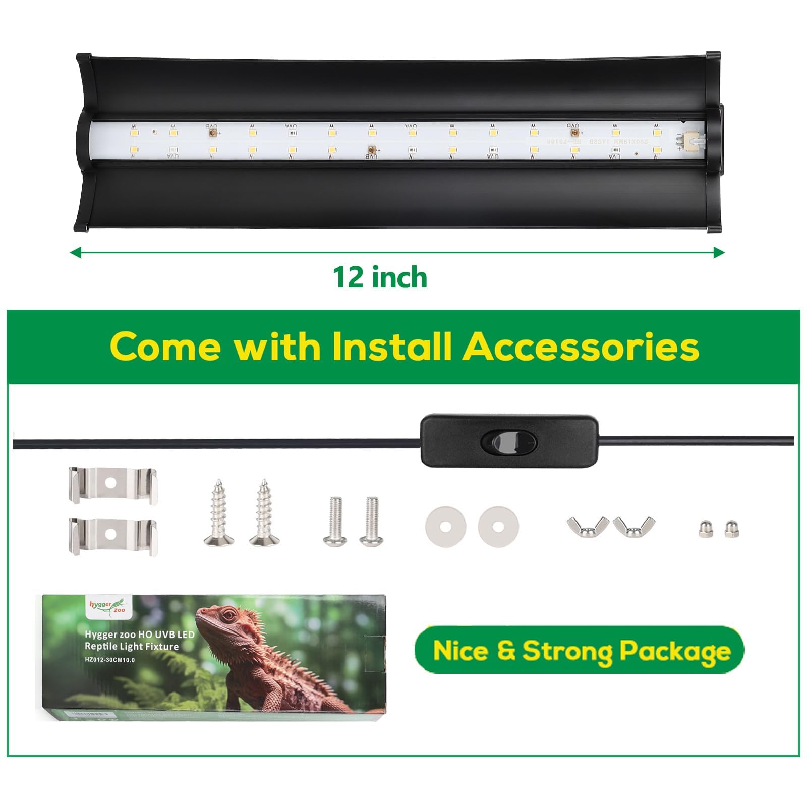 UVB Light for Reptiles, 10W HO LED UVB Reptile Light Fixture UVA UVB Lamp Bulb Terrarium Light for Bearded Dragon Turtle Snake Crested Gecko Chameleon, 12 Inch - image 3