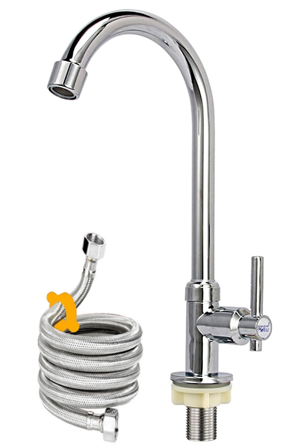 Cold Water Faucet Only, High Arc Single Handle One Hole Faucet for Kitchen Garden Bar Outdoor Boat Camper(Free Cold Water Supply Lines)
