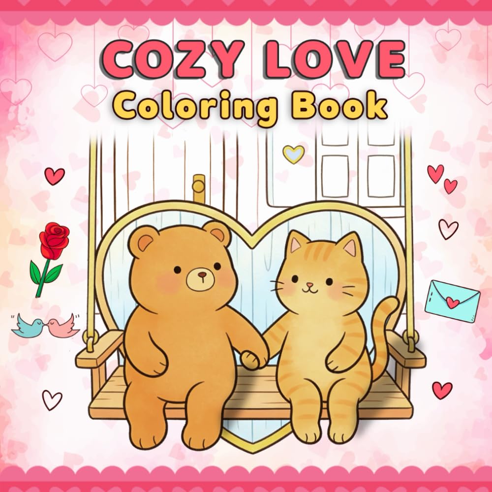 Cozy Love: Bold & Easy Hygge Coloring Pages with Cute Cuddly Animals for Adults and Teens
