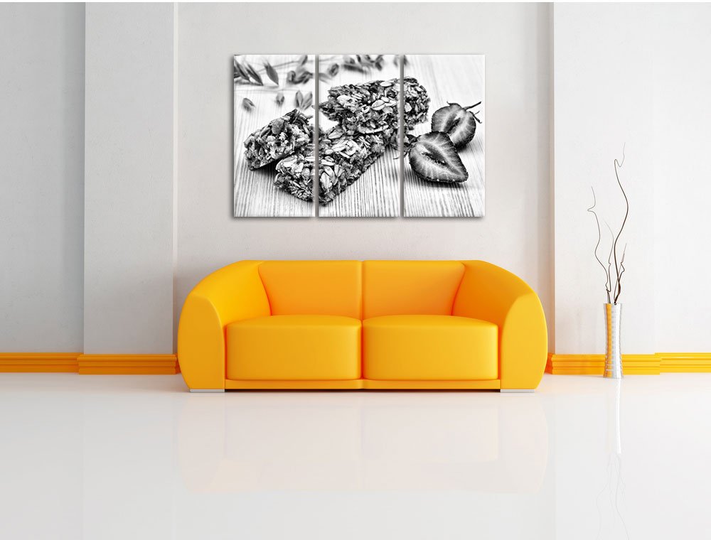 Pixxprint Gesunde Müsliriegel, Leinwandbild 3 Teilig, Gesamtmaß: 120x80cm, Wandbild, Dekoration, fertig gespannt, Kein Poster
