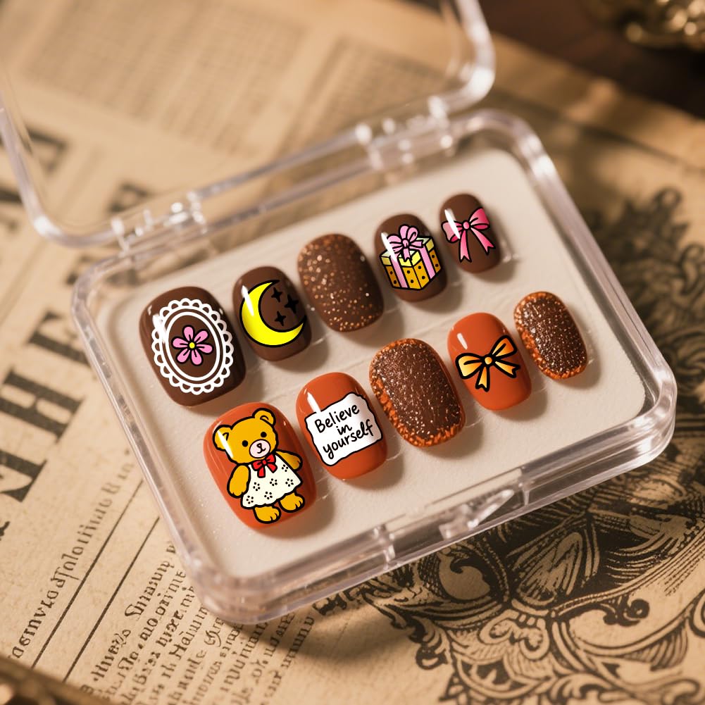 PH PandaHall 3pcs Cute Bear Nail Stamping Plates Bows Heart Nails Art Stencils Butterfly Fruit Mushroom Manicure Art Templates Lovely Sweet Style Nails Image Plates for Women Manicures Salon Design - Image 4
