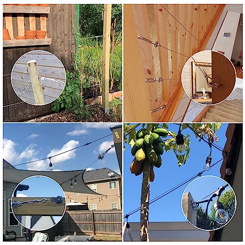 FZENeast Shade Sail Hardware Kit with 50 FT Cable Wire Rope, Anti-Rust Stainless Steel Stainless Steel Sun Shade Hardware Kit for Rectangle Square Triangle Shade Sail Installation(66 PCS) - Thumbnail 7