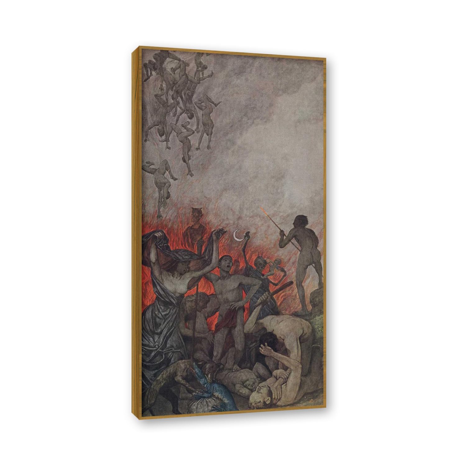 NHLDZYH Teak Frame. Hans Thoma Style Canvas Wall Art - (The Helln), German Romantic Realism Painting with Symbolic Nature, Rustic Country Home Decor. 60x120cm-23.7x47.3in
