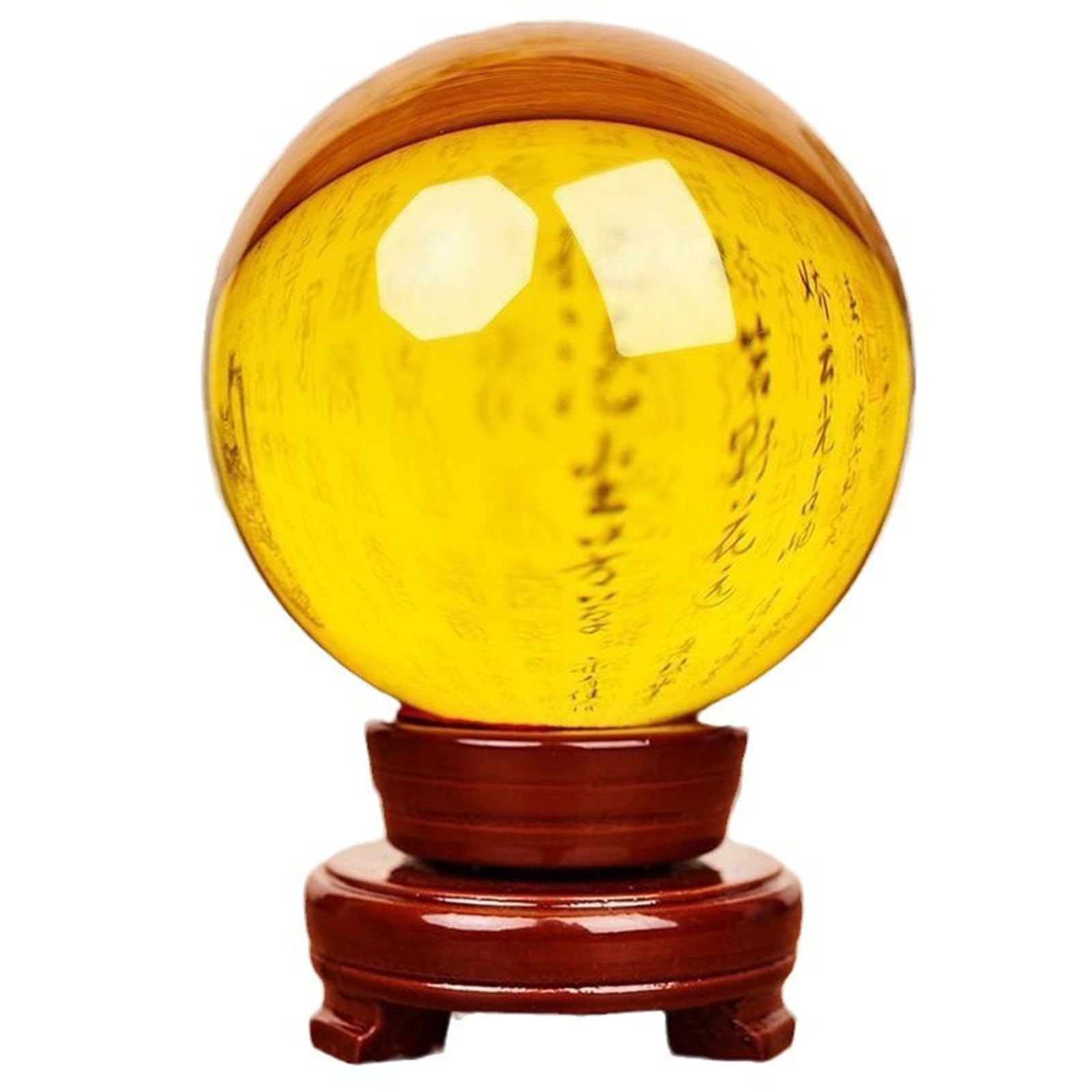 Esfera de Cristal Transparente con Soporte, Bola de Cristal Amarilla de Adivinación de Meditación, Estatuilla de Cristal para Fotografía, Adivinación, Decoración del Hogar,6cm/2.4in
