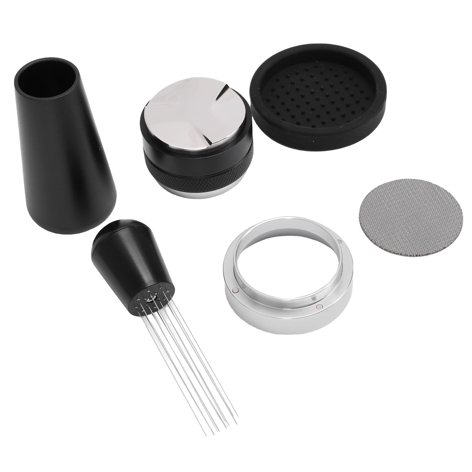 Generic Juego de Compactador de café, Base de Silicona Resistente, Anillos Dosificadores de Polvo para Herramientas de Barista, Práctico Soporte para Máquina de café, 5 Accesorios para (58MM)