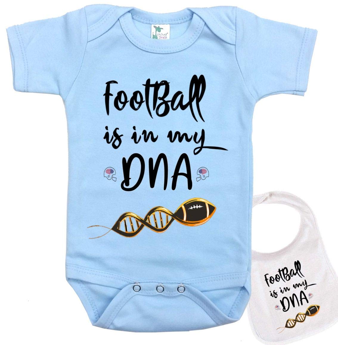 Football is in My DNA -Cute Foot Ball Sports Theme Baby Bodysuit Onesie & bib