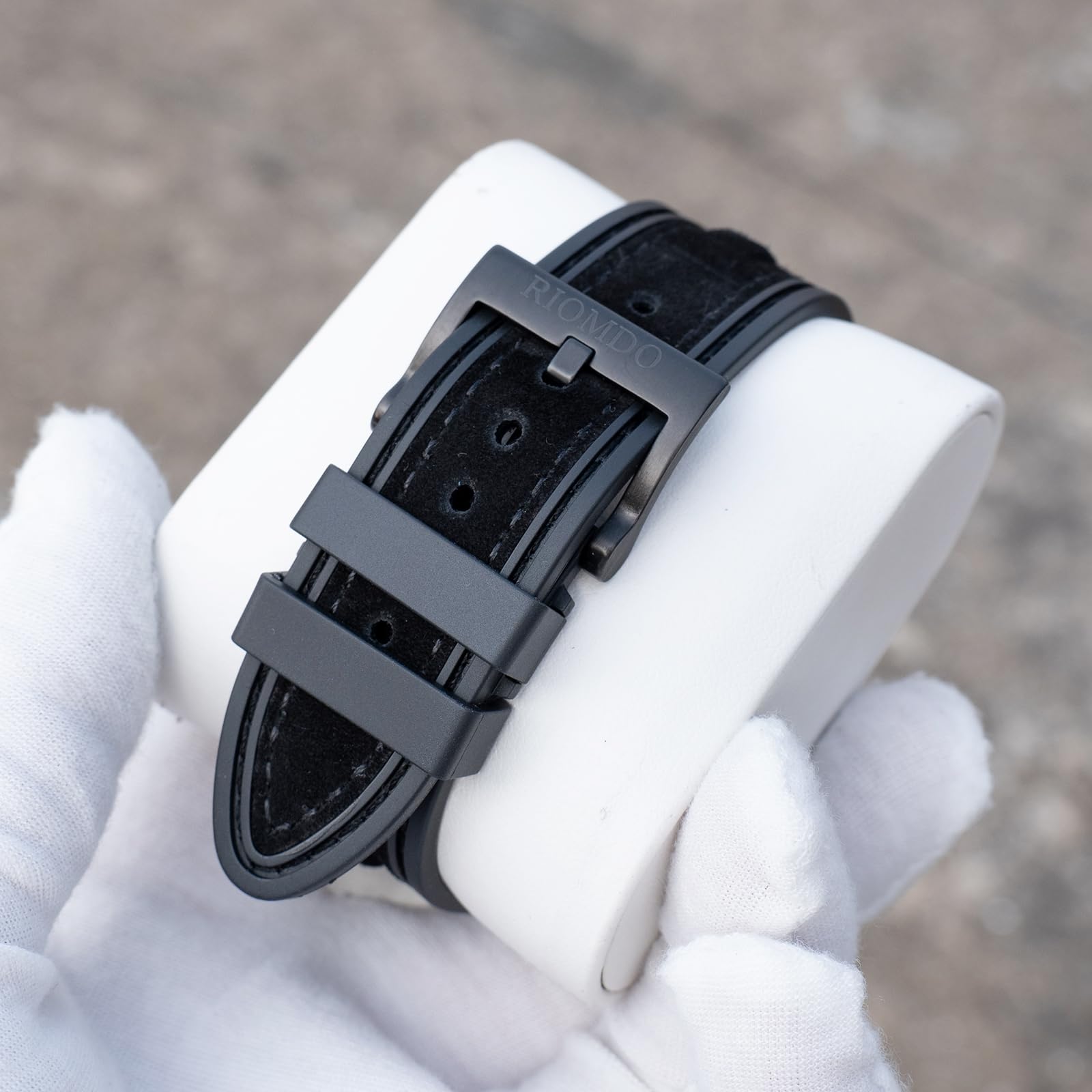 OBLVLO Męski 46 mm mechaniczny automatyczny zegarek maszynowy z wydrążoną tarczą 50 m wodoodporny gumowy pasek wojskowy zegarek RD-901